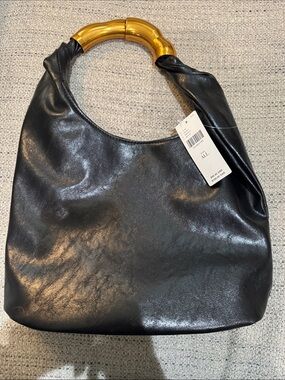 Anthropologie Black Shoulder Bag with Gold Handle